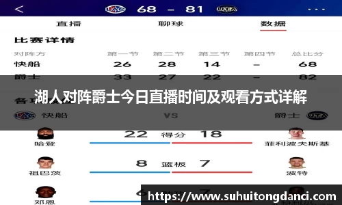 湖人对阵爵士今日直播时间及观看方式详解